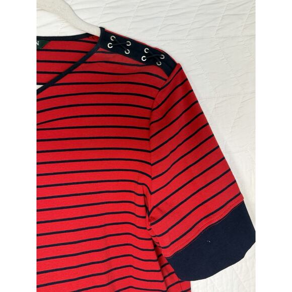 Lauren Ralph Lauren Women's Red blue Striped top blouse nautical Size 2X - Picture 3 of 6